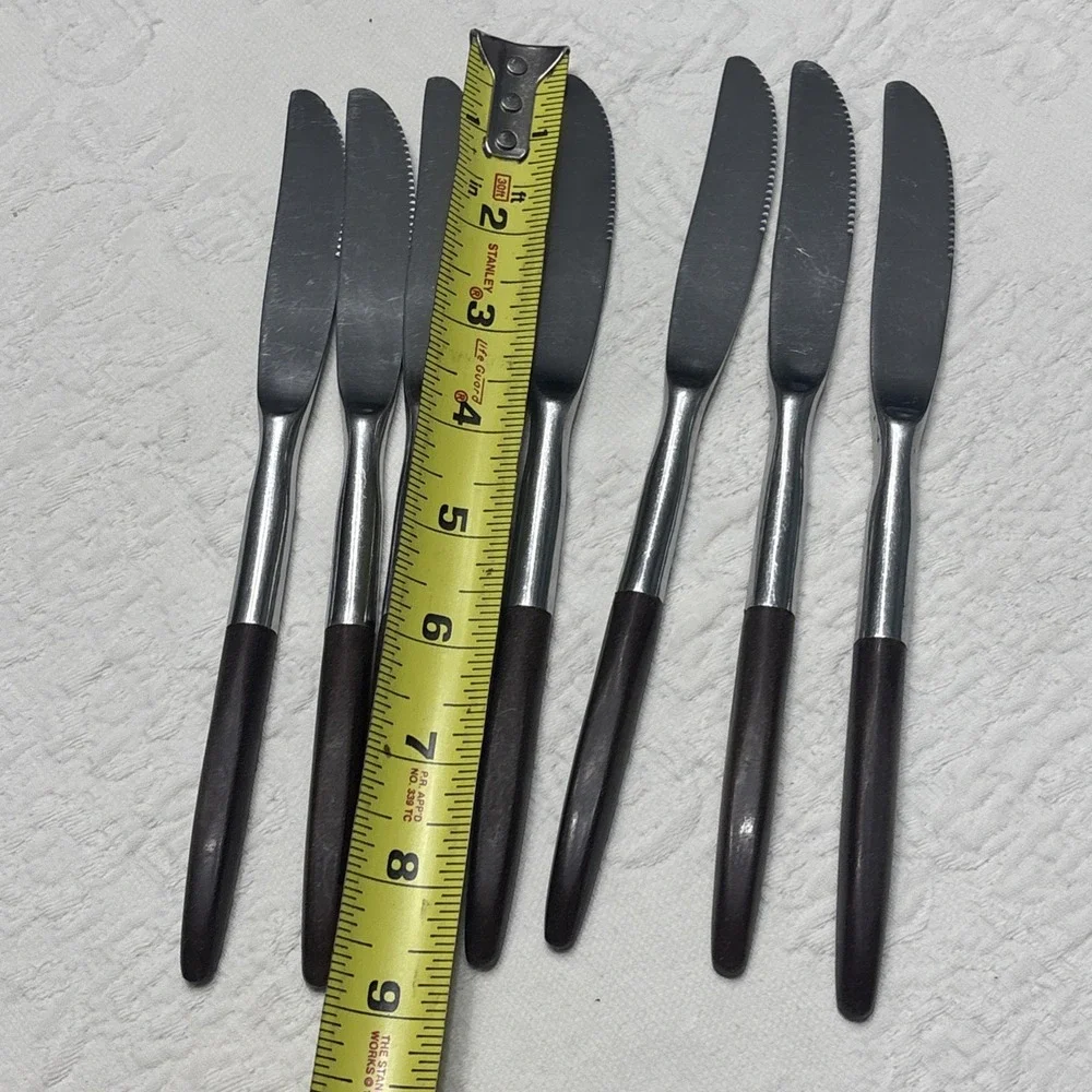 Oneida Northland NAPA VALLEY Stainless 7 Dinner Knives Flatware Wooden MCM